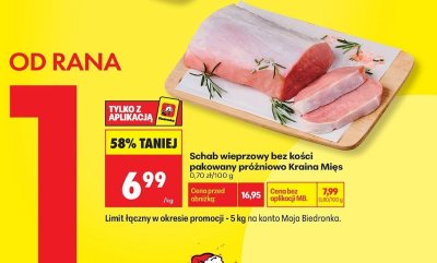 Schab wieprzowy bez kości pakowany próżniowo Kraina Mięs promocja w Biedronka