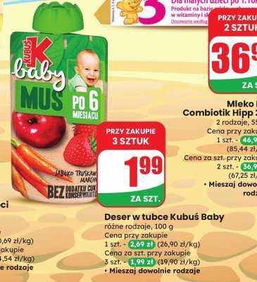 Deser w tubce Kubuś Baby różne rodzaje promocja w Dino