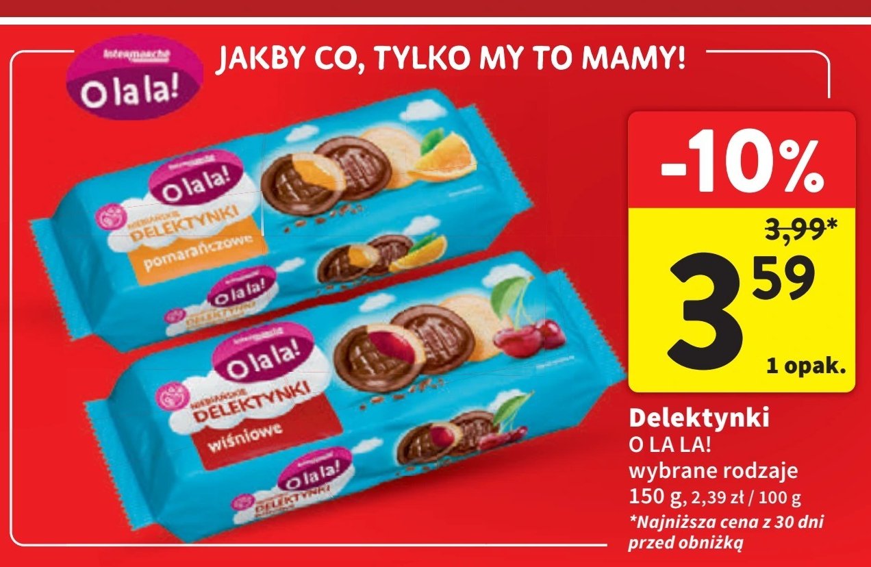 Ciastka delektynki wiśniowe O la la! promocja w Intermarche