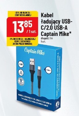Kabel ładujący USB-C/2.0 USB-A Captain Mike promocja w POLOmarket