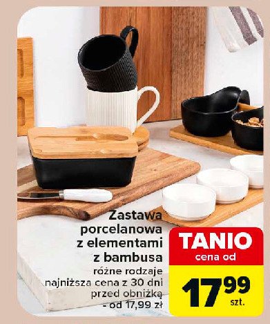 Miseczki porcelanowe na desce bambusowej promocja w Carrefour