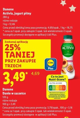 Jogurt pitny Danone Activia różne rodzaje promocja w Lidl