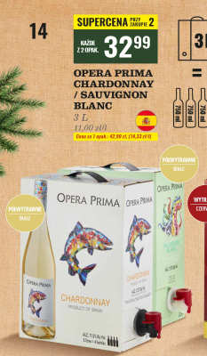 Wino Opera Prima Chardonnay półwytrawne białe promocja w Biedronka