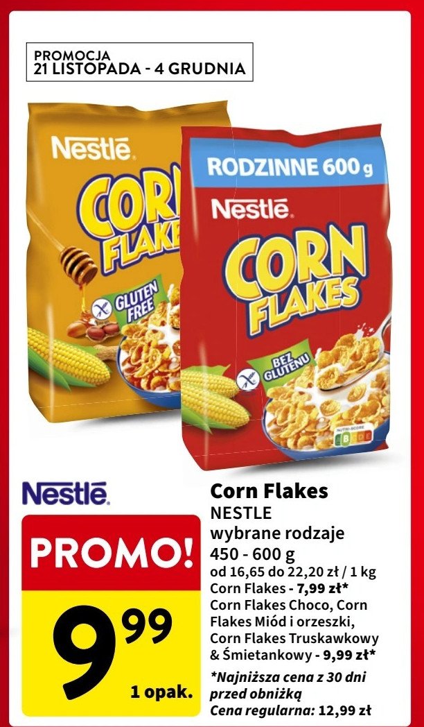 Płatki śniadaniowe Corn flakes (nestle) promocja w Intermarche