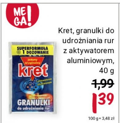 Granulki do udrożniania rur Kret promocja