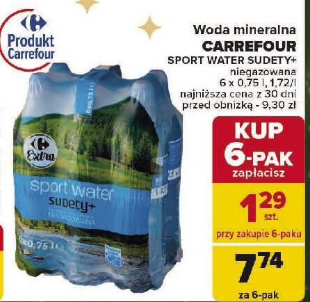 Woda naturalna niegazowana Carrefour sudety+ promocja