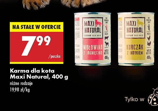 Karma dla kota wołowina z jagnięciną Maxi natural promocja w Biedronka