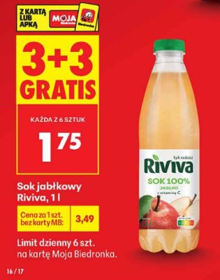 Sok jabłkowy Riviva 100% 1l promocja w Biedronka