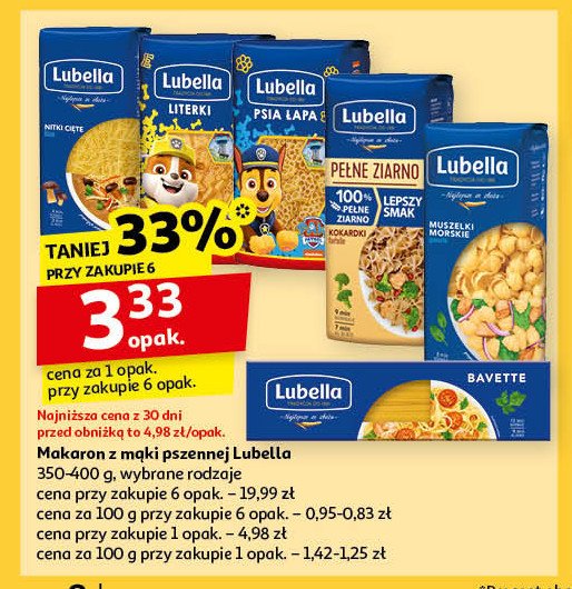 Makaron kokardki Lubella pełne ziarno promocja w Auchan