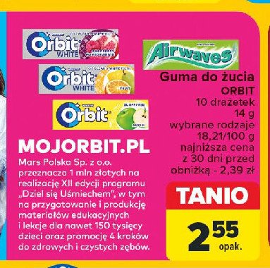 Guma do żucia fruit drażetki Orbit white promocja w Carrefour Market