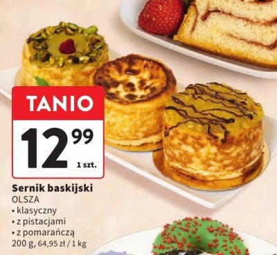Sernik baskijski OLSZA klasyczny, z pistacjami, z pomarańczą 200 g promocja w Intermarche