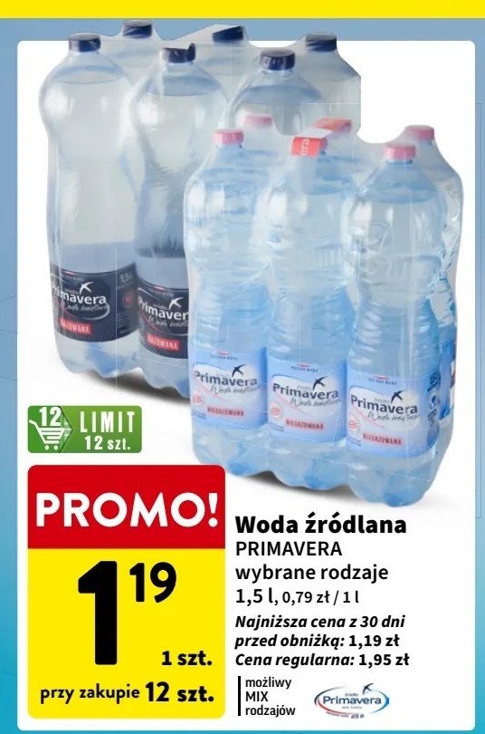 Woda niegazowana Primavera promocja w Intermarche