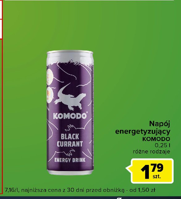 Napój czarna porzeczka Komodo energy drink promocja