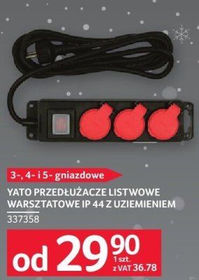 Przedłużacz listwo warsztato IP 44 z uziemieniem YATO 3-,4-,5-gniazdowe promocja w Selgros