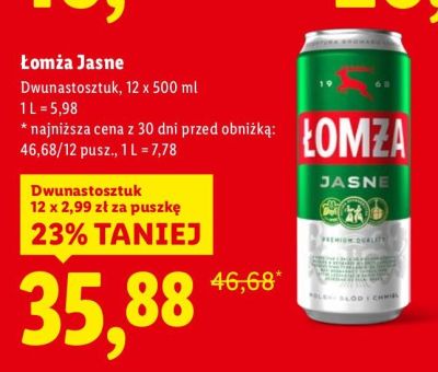 Piwo Łomża Jasne promocja w Lidl