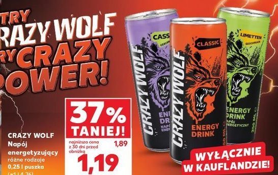 Napój energetyczny cassis taste Crazywolf promocja w Kaufland