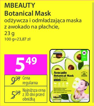 Maska do twarzy z awokado Mbeauty botanical mask promocja