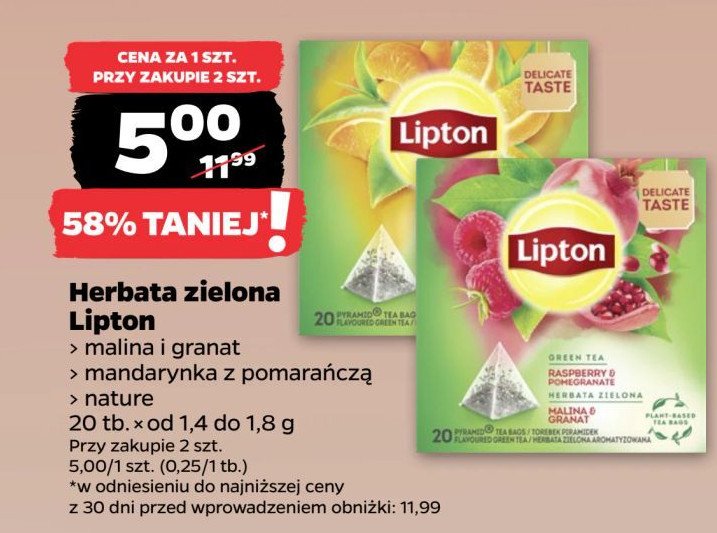 Herbata zielona LIPTON FRESH NATURE promocja w Netto