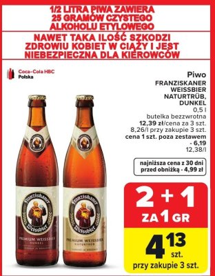 Piwo FRANZISKANER WEISSBIER NATURTRUB, DUNKEL 0,5 l butelka bezwrotna promocja w Carrefour Market