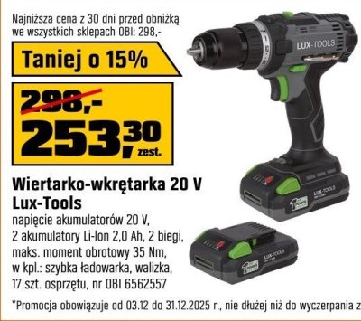 Wiertarko-wkrętarka 20 V Lux-Tools promocja w OBI