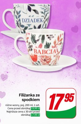 Filiżanka 200 ml ze spodkiem, różne wzory promocja w Dino
