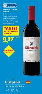 Wino Tempranillo La Mancha Libertario czerwone wytrawne promocja w Lidl