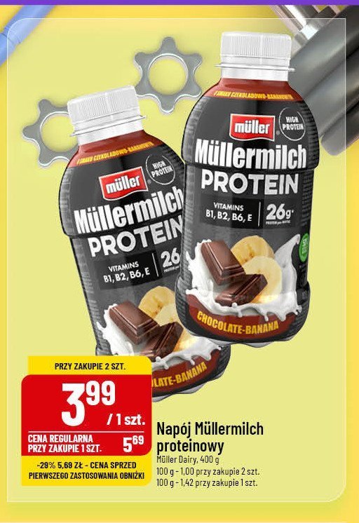 Napój mleczny czekoladowo-bananowy Mullermilch protein promocja