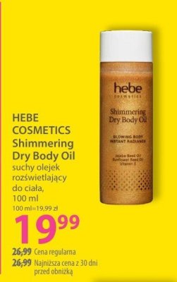 HEBE COSMETICS Shimmering Dry Body Oil suchy olejek rozświetlający do ciała 100 ml promocja w Hebe