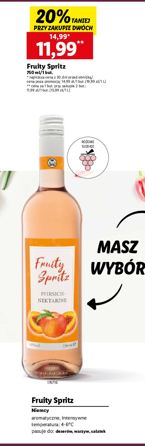 Wino Fruity spiritz pfirisch-nektarine promocja w Lidl