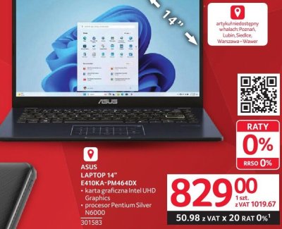 Laptop Asus E410KA-PM464DX 14" promocja w Selgros