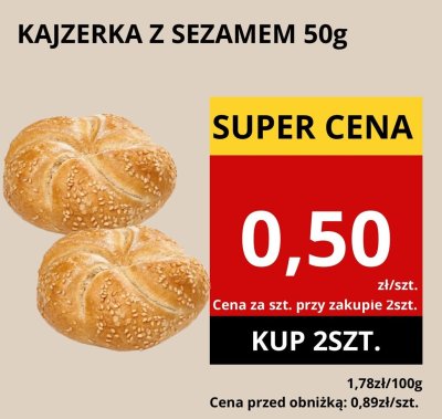Kajzerka z sezamem 50g promocja w Supeco