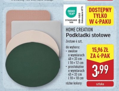 Podkładki stołowe prostokątne 45 x 33 cm + 10 x 10 cm Home creation promocja