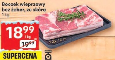 Boczek wieprzowy bez żeber, ze skórą promocja w Delikatesy Centrum