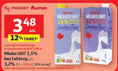 Mleko UHT Auchan bez laktozy 1,5% promocja w Auchan