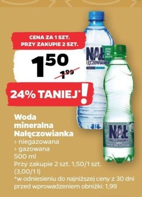 Woda mineralna Nałęczowianka gazowana promocja w Netto