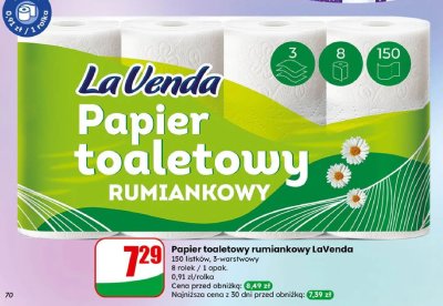 Papier toaletowy rumiankowy 8 rolek promocja w Dino