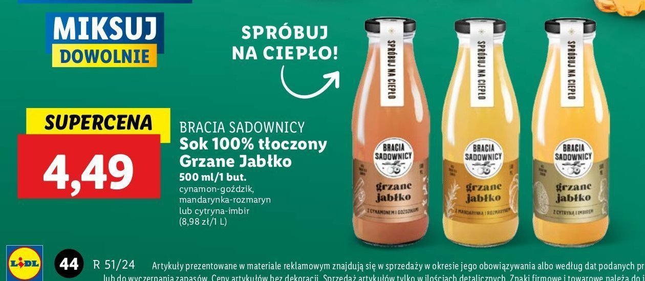 Sok grzane jabłko z cytryną i imbirem Bracia sadownicy promocja w Lidl