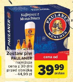 Zestaw w kartonie paulaner weissbier 500 ml + paulaner munchner hell 500 ml + paulaner weissbier dunkel 500 ml + szklanka promocja w Carrefour Market