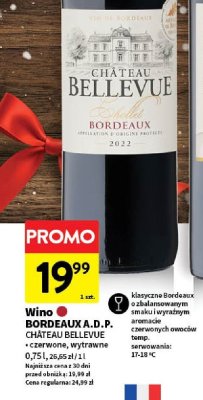 Wino BORDEAUX A.D.P. CHÂTEAU BELLEVUE czerwone, wytrawne promocja w Intermarche