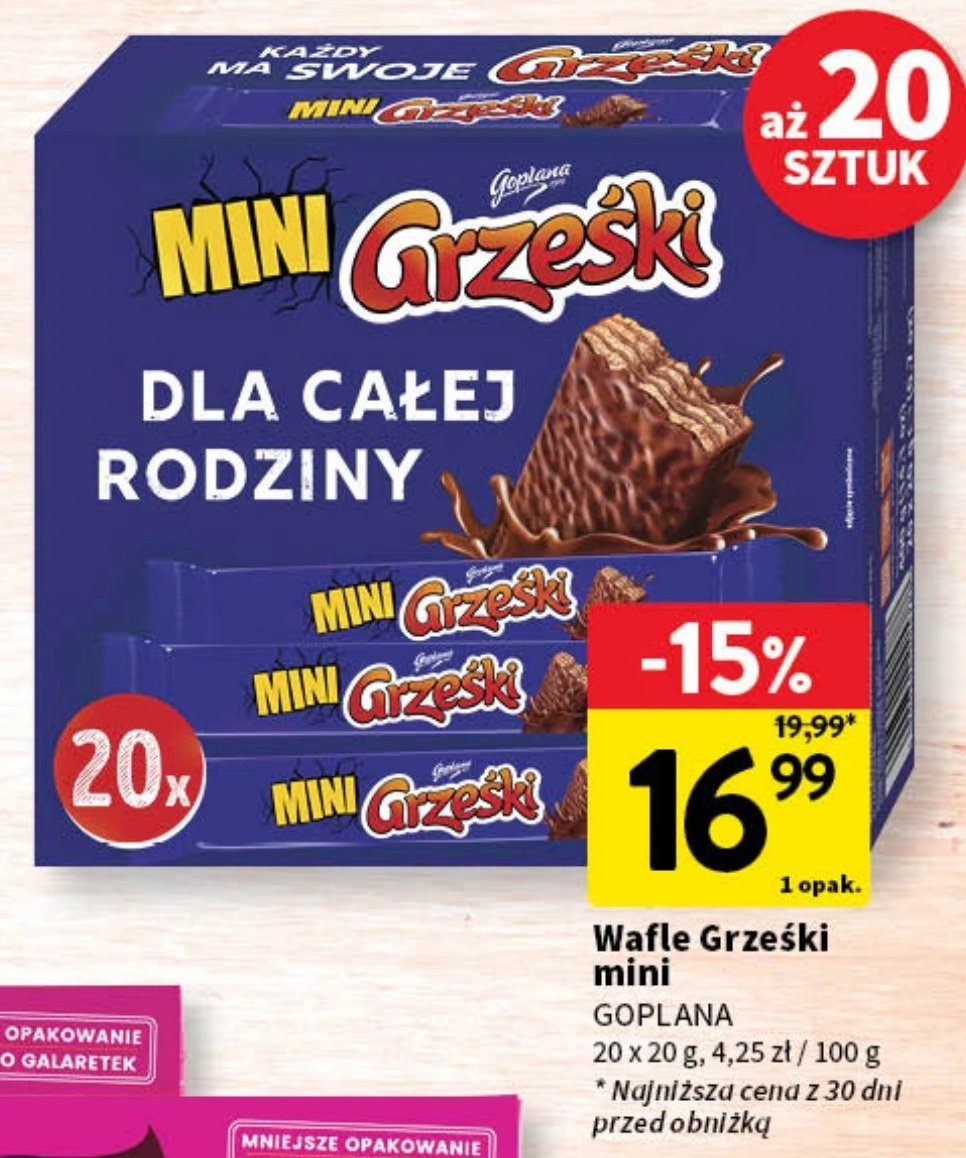 Wafelek kakaowy Grześki mini promocja w Intermarche