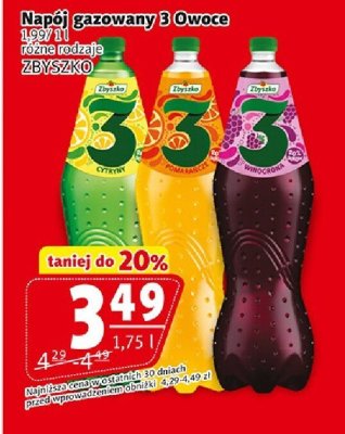 Napój gazowany 3 Owoce różne rodzaje ZBYSZKO promocja w Prim Market