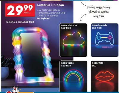 Lusterko lub neon LED RGB lethe promocja w Biedronka
