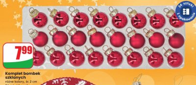 Komplet bombek szklanych 2 cm,  różne kolory promocja w Dino