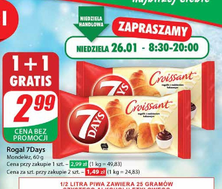 Croissant z nadzieniem o smaku kakaowym 7 days promocja w Dino