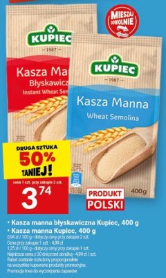 Kasza manna błyskawiczna Kupiec, 400 g promocja w Twój Market