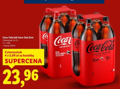 NApój Coca-Cola lub Coca-Cola Zero 4 x 2 l promocja w Lidl