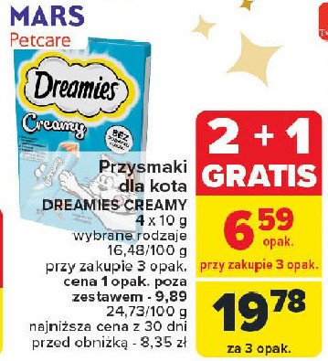 Przysmak dla kota z łososiem Dreamies creamy promocja w Carrefour Market