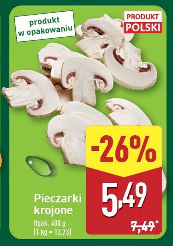 Pieczarki krojone polskie promocja w Aldi