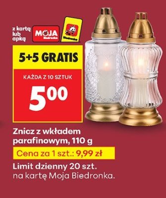 Znicz z wkładem parafinowym promocja w Biedronka