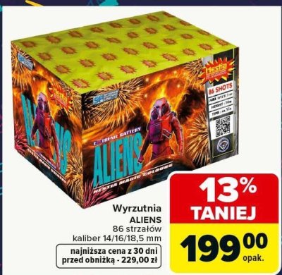 Wyrzutnia ALIENS 86 strzałów kaliber 14/16/18,5 mm promocja w Carrefour